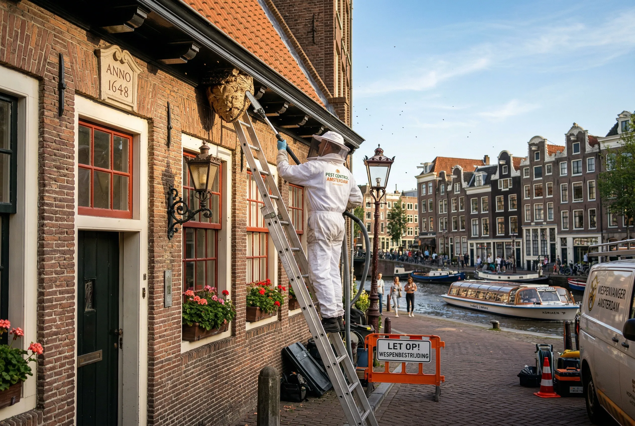 Wespenbestrijding aan Amsterdams grachtenpand